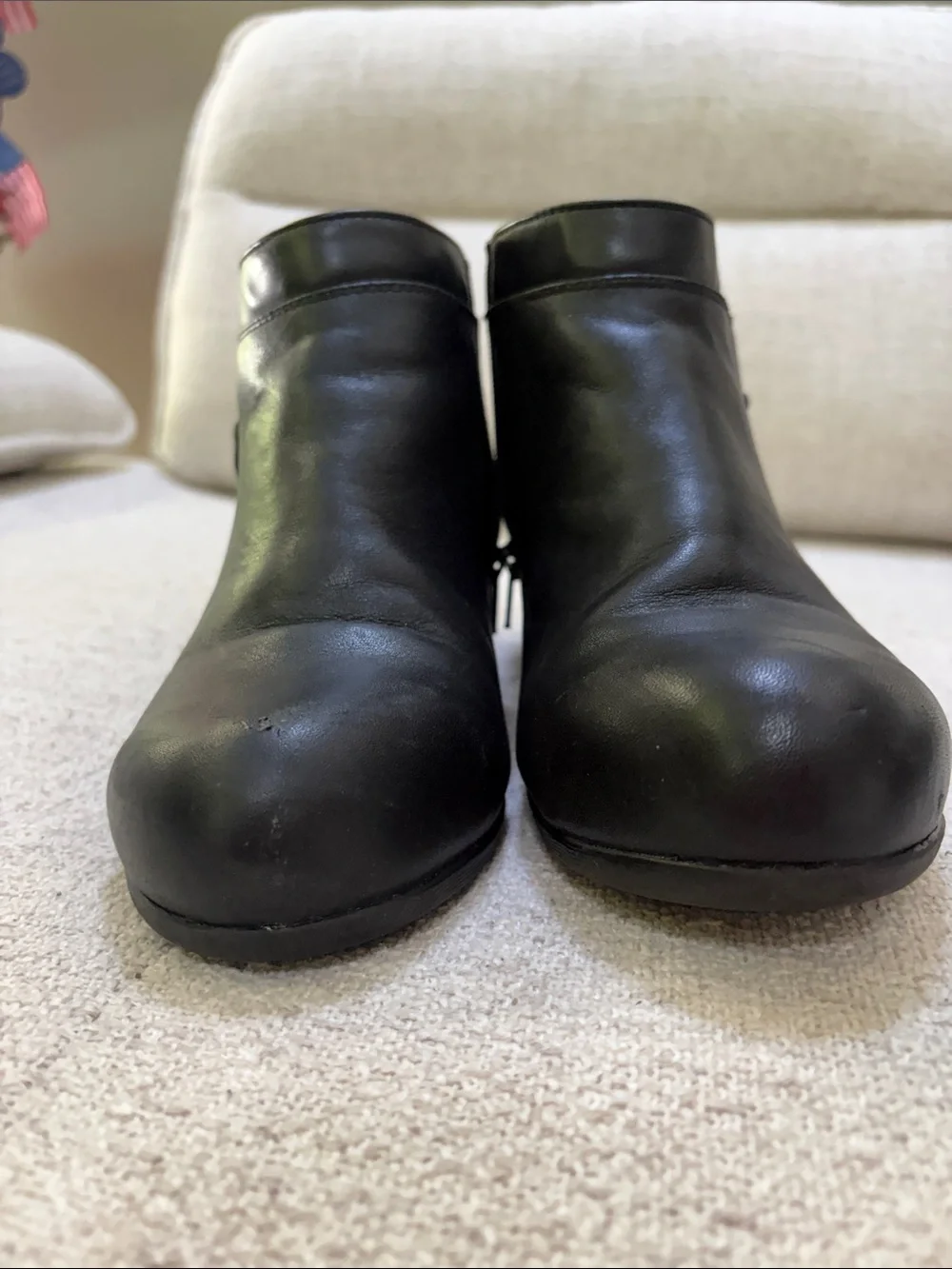 Rockport Black Leather Safety Toe Ankle Booties with Textured Heel